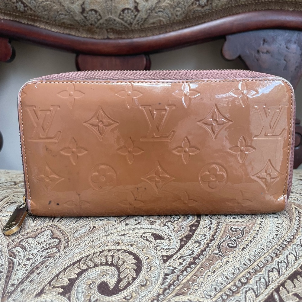 Louis Vuitton Caramel Light Brown Vernis Zip Around Long Wallet Zippy Authentic - Picture 2 of 15